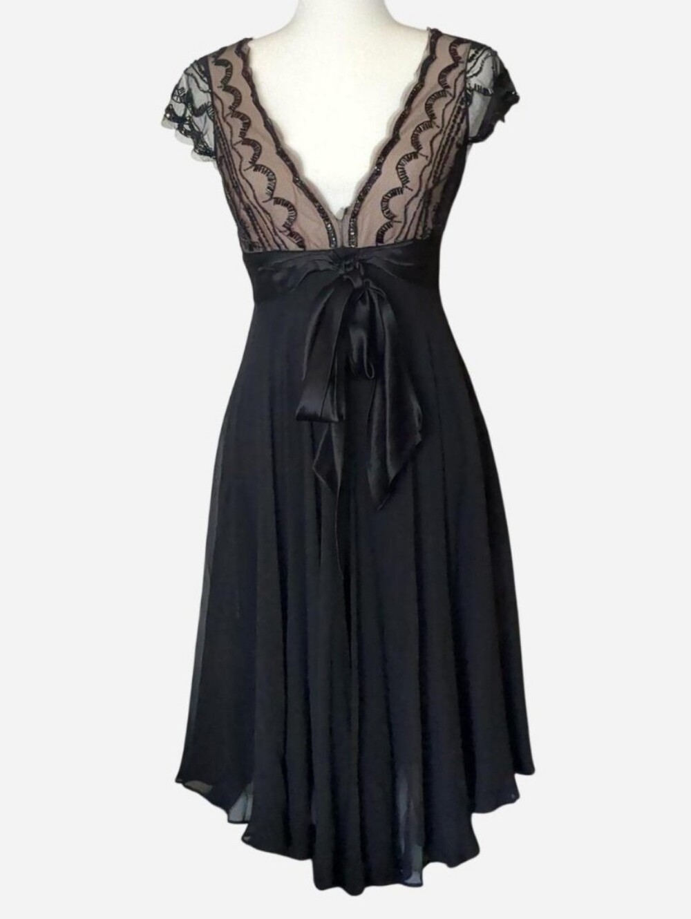 BCBGMAXAZRIA Silk Empire Waist Beaded Cocktail Dress - Size 2